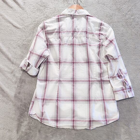 Carhartt Womens White Purple Plaid 3/4 Sleeve Button Up Size Medium Western Work - Picture 9 of 13